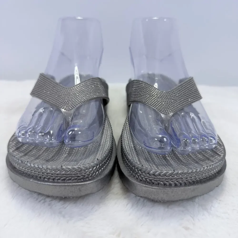 Capelli Silver Rhinestone Bling Womens Flip Flops Size 7 NWOB